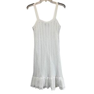 Willow & Wind White Knit Crochet Dress Bridal Wedding Tank Straps Ruffle Hem M